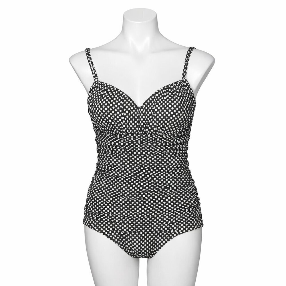 MAGICSUIT Black White Polka Dot Ruched Tankini Style One-Piece Swimsuit 12